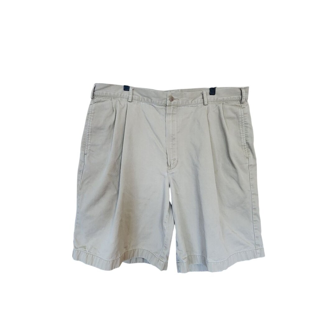 Lands End Mens Khaki Pleated Front Cotton Shorts Size 38 Regular
